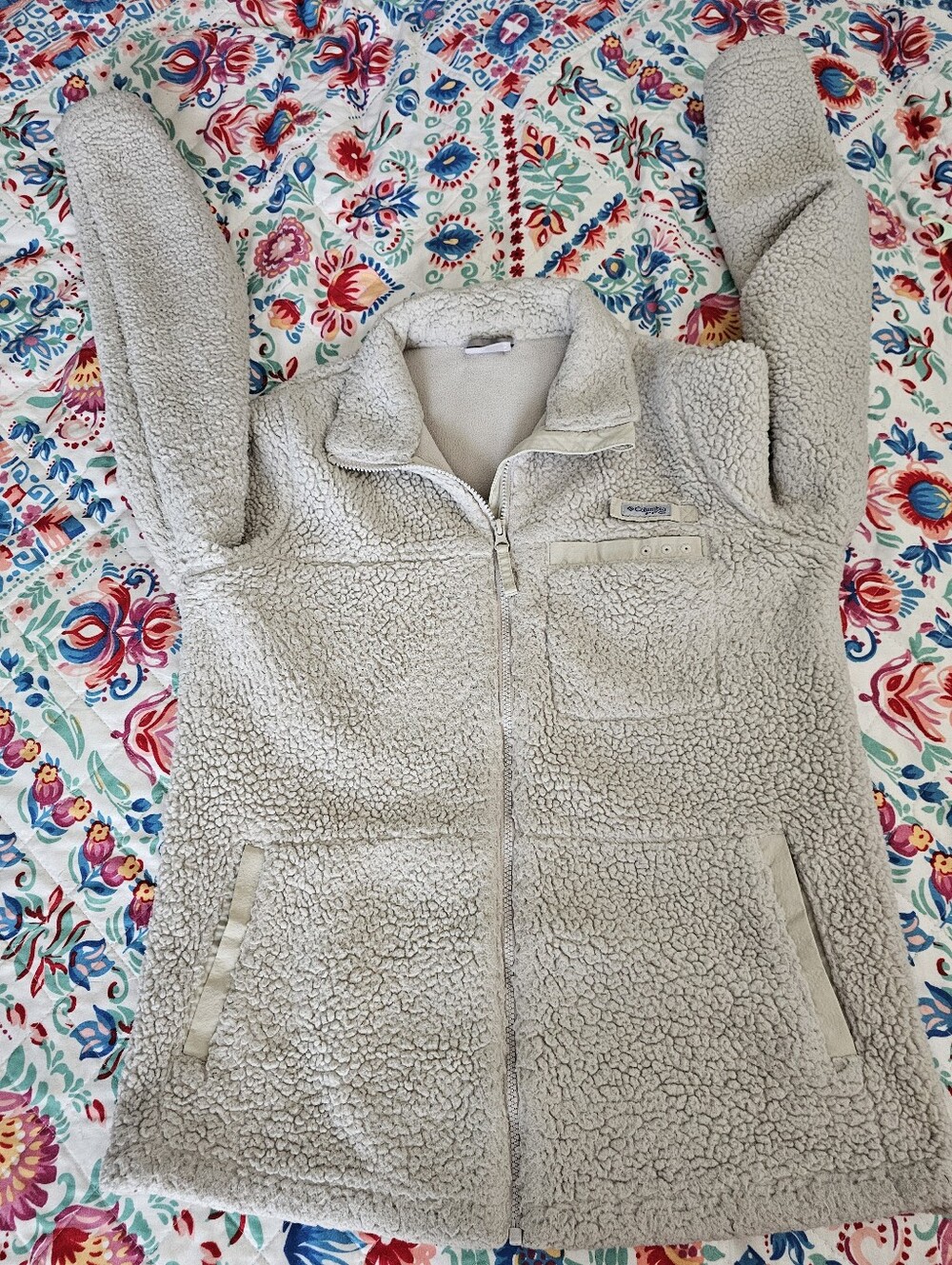 Columbia PFG Womens Medium Sherpa Fleece Full Zip Jacket Cream Oatmeal XL0848